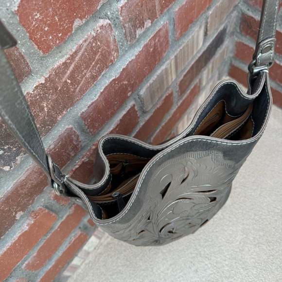 PATRICIA NASH Lavello Bucket Crossbody Gunmetal Sling Bag with Cejon Scarf - Picture 10 of 16